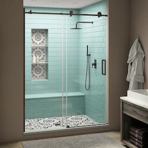 Coraline XL 56 - 60 in. x 80 in. Frameless Sliding Shower Door with StarCast Clear Glass in Bronze Right Hand