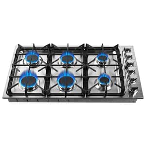 Prodex 36 in. 6 Burners Recessed Gas Cooktop in Stainless Steel with 18K, 12K, 6K BTU Power Burners