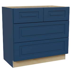 Grayson Mythic Blue Painted Plywood Assembled Drawer Base Kitchen Cabinet 4-Drawer Soft Close 36 in.Wx24 in.Dx 34.5 in.H