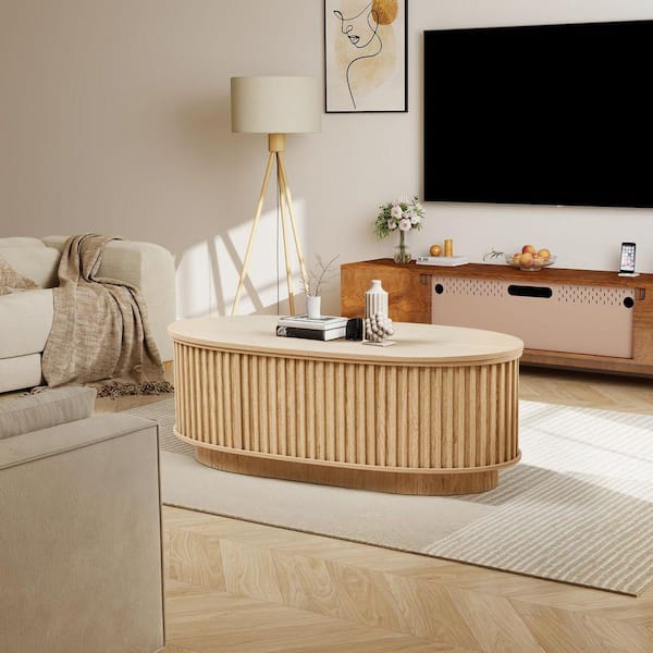 ATHMILE Vertical Bars Surrounding 43.3 in. Natural Olive Oval MDF