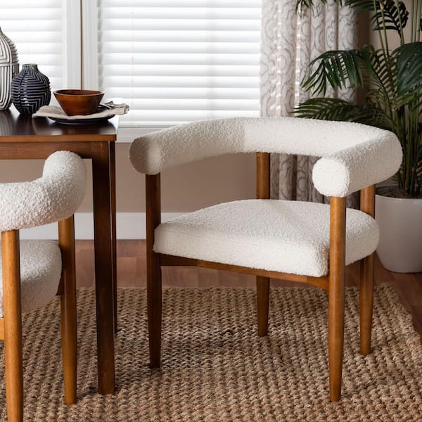 Caia Cream Fabric and Walnut Brown Wood Dining Chair
