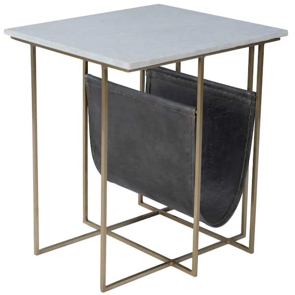 Butler Specialty Company Stephanik 20.25 W Off White Rectangular Marble, Leather, and Metal Magazine End/Side Table