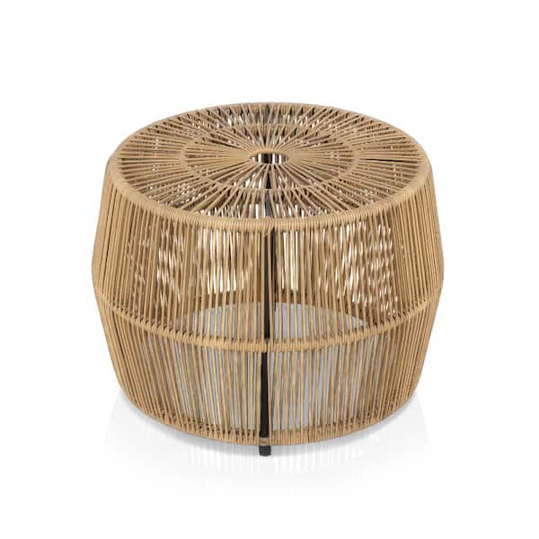 Ysar Natural Brown Boho Round Metal Outdoor Side Table