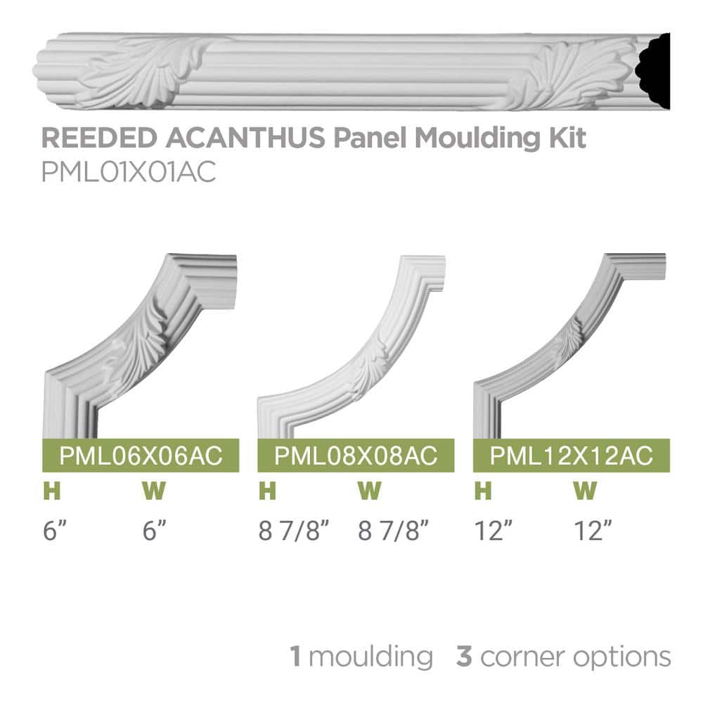 White Polyurethane Reeded Acanthus Leaf Crown Moulding Panel