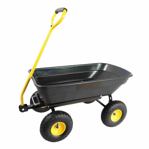 2 cu. ft. Steel Folding Poly Garden Dump Truck Powered Wheelbarrow 300 lb capacity body 55L black