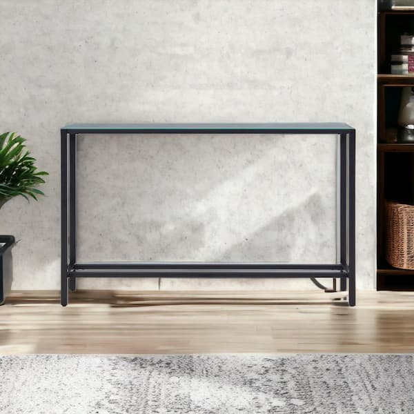 HomeRoots 63.5 in. Black Rectangle Glass Console Table Mirrored