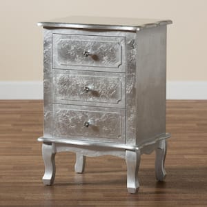 Newton 3-Drawer Silver Nightstand 27.6 in. H x 18.9 in. W x 13.8 in. D