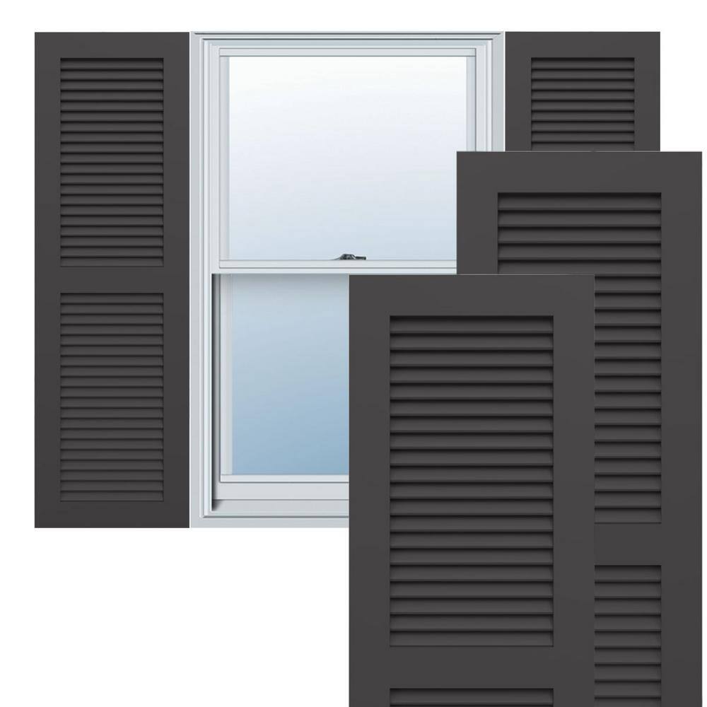 Shadow Mountain Gray Louvered Vinyl Shutters, 15'' x 67'' (Set of 2)