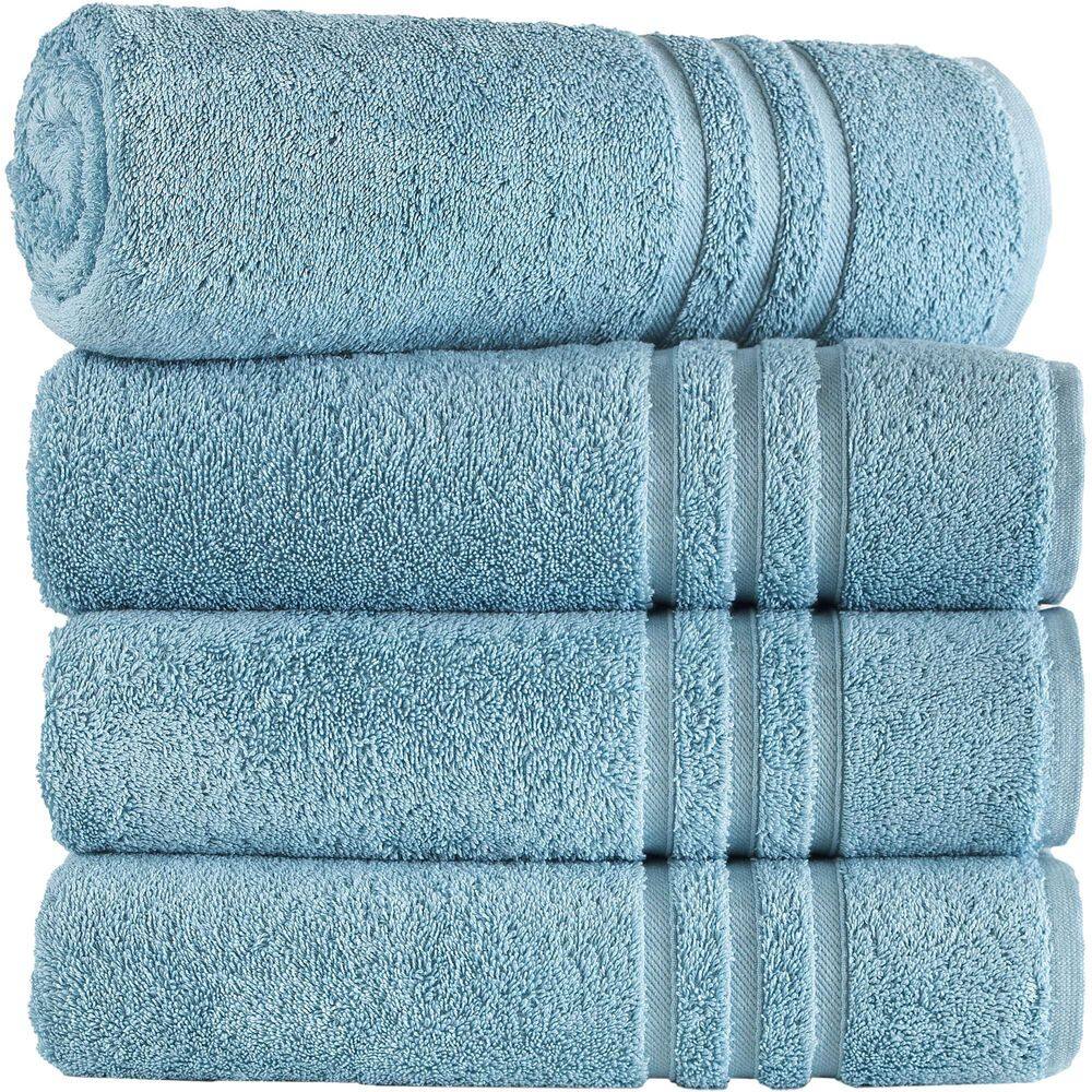 100% Cotton 4 Pack Premium Light Blue Bath Towels-Quick-Dry, High Absorbent