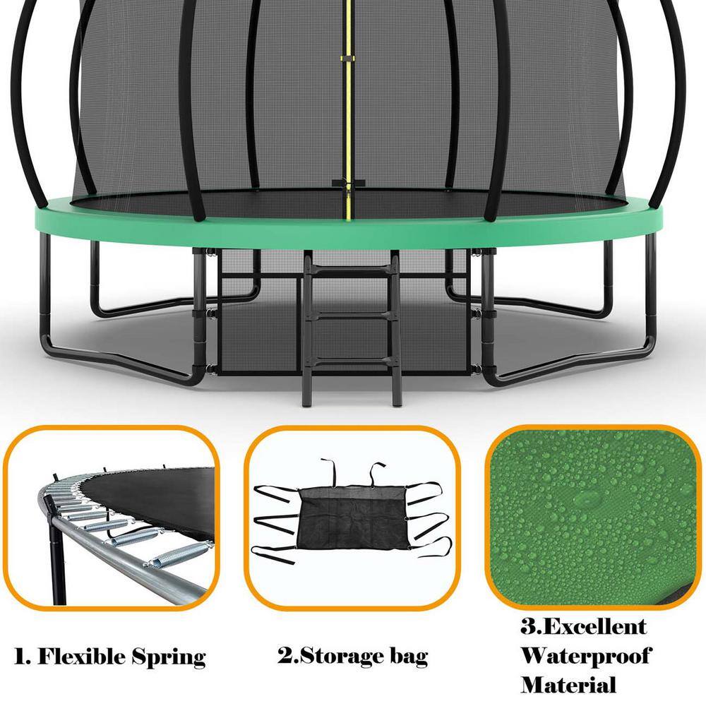 12FT Black Round Kids' Trampoline with Safety Enclosure and Ladder