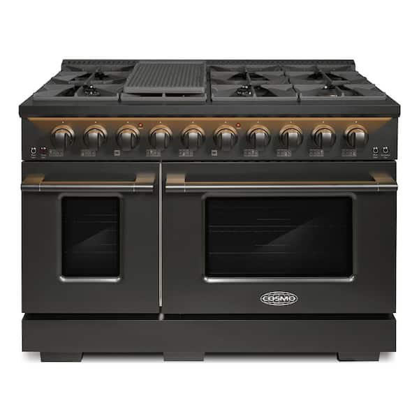 48 in. Vista Collection 6.6 cu. ft. Double Oven Gas Range, 8 Burners, LED Panel, Cast Iron Grates, Matte Black