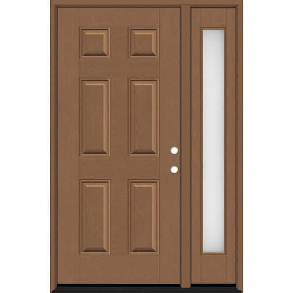 Regency 51 in. x 80 in. 6 Panel LHIS AutumnWheat Stain Mahogany Fiberglass Prehung Front Door w/Obscure12in. SL 6-9/16