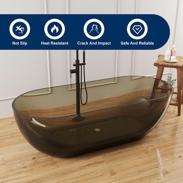 69 in. x 29.5 in. Stone Resin Solid Surface Flatbottom Freestanding Soaking Bathtub in Transparent Brown