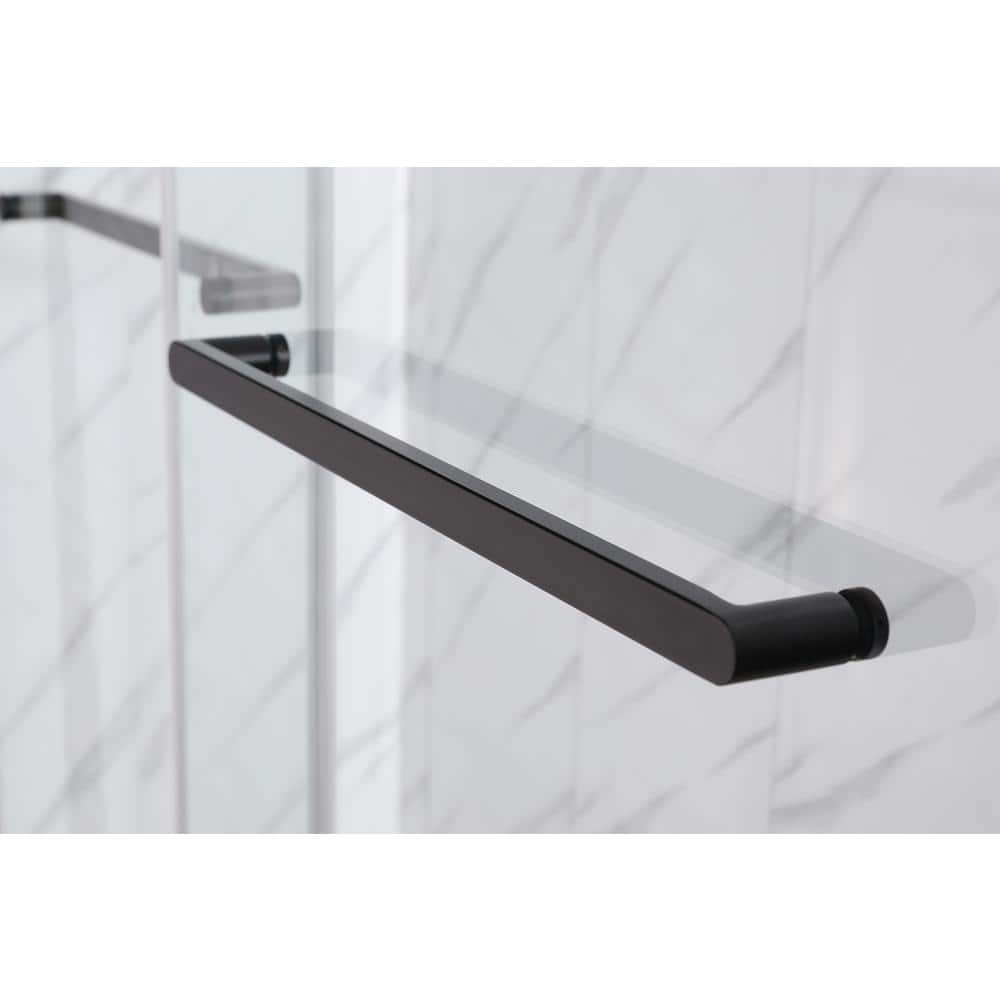 Matte Black Semi-Frameless Double Sliding Shower Door with Clear Tempered Glass