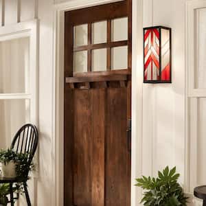 Mission 1-Light Red and Black Satin Outdoor Stained Glass Wall Lantern Sconce