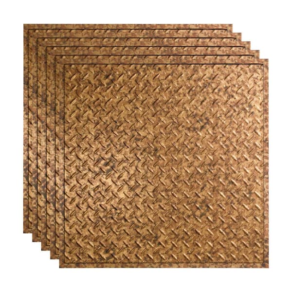 Fasade Diamond Plate 2 ft. x 2 ft. Cracked Copper Lay-In Vinyl Ceiling Tile (20 sq. ft.)