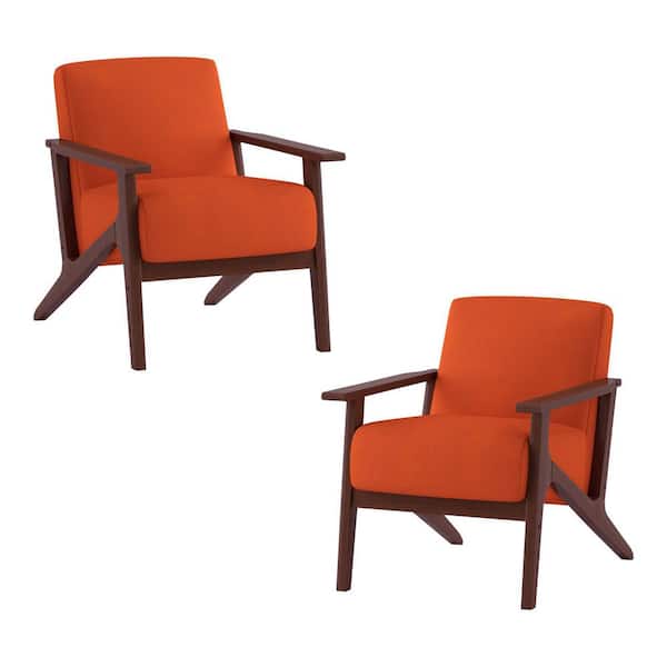EVERGLADE HOME Malibu Orange Velvet Upholstered Solid Wood Walnut Finish Accent Chair (Set of 2)