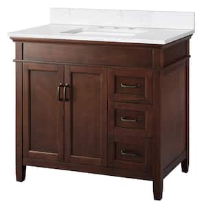 Ashburn 37 in. W x 22 in. D Bath Vanity in Mahogany with Cala White Engineered Stone Top DR