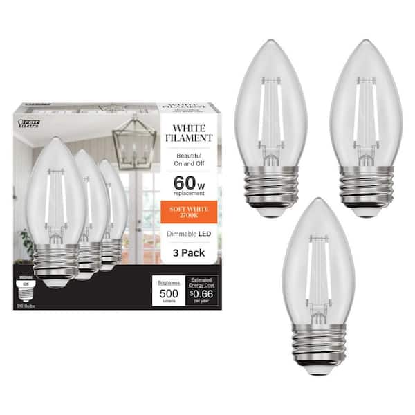 Feit Electric 60-Watt Equivalent B10 E12 Candelabra Dim White