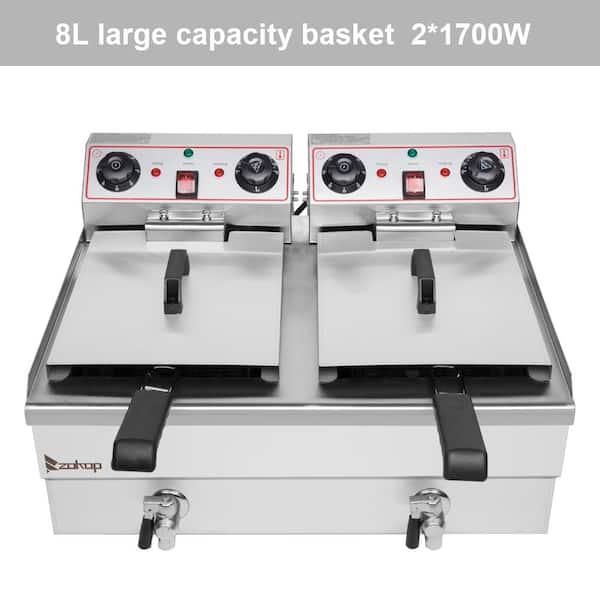 P) Crosson 12L Dual Tank Countertop Electric Deep Fryer With Drain And