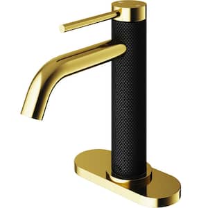 Madison Single Handle Single-Hole Bathroom Faucet Set with Deck Plate in Matte Gold and Matte Black