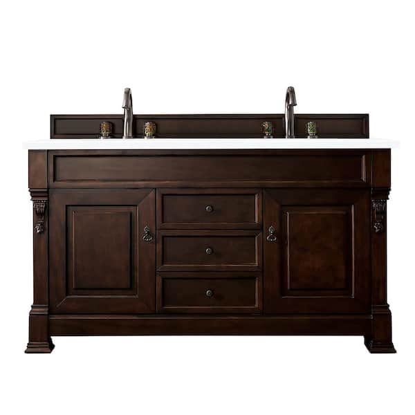 James Martin Vanities Brookfield 60 in. W x 23.5 in. D x 34.3 in. H Double Bath Vanity in Burnished Mahogany with top in  Classic White