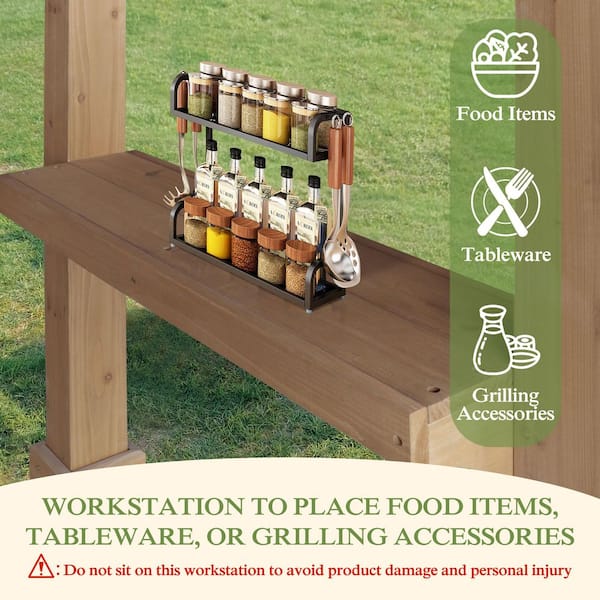 13 ft. W x 6 ft. D Wooden Grill Gazebo Outdoor with Steel Roof