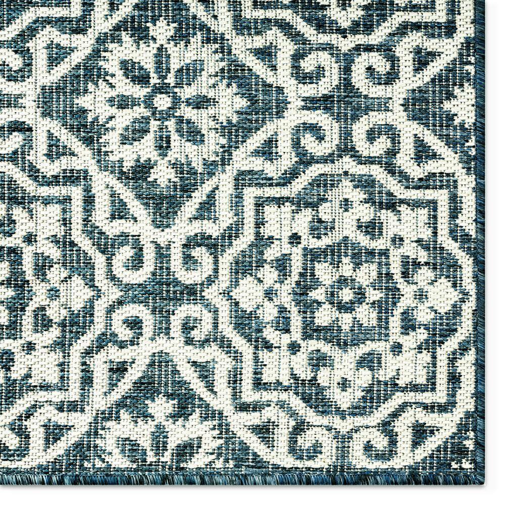 Teal Blue Geometric Synthetic Indoor/Outdoor Area Rug