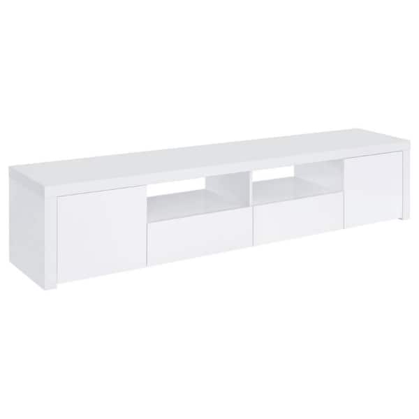 Benjara 78.75 in. White Wood TV Stand Fits TVs up to 85 in. with 2 Drawers