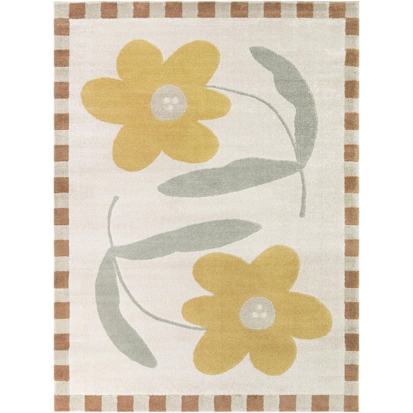Camellia Yellow 4 ft. x 6 ft. Boho Floral Area Rug