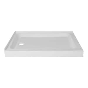 42 in. L x 30 in. W Double Threshold Corner Shower Pan Base with Left Drain in White