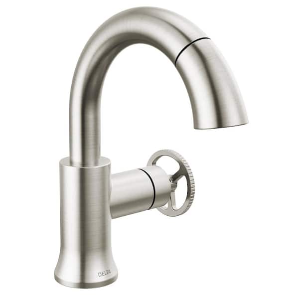 Delta Trinsic Single Handle Single Hole Bathroom Faucet with High-Arc Pull-Down Spout in Stainless