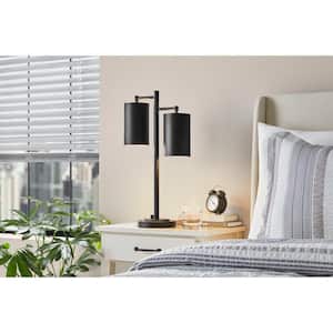 Brimfield 22 in. Steel 2 Light Matte black Indoor Table Lamp with black Metal Shade