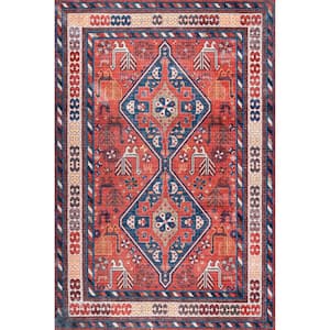 Stella Machine Washable Traditional Tribal Rust Doormat 2 ft. x 3 ft.  Accent Rug