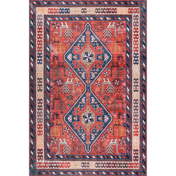 nuLOOM Stella Machine Washable Traditional Tribal Rust 9 ft. x 12 ft. Area Rug