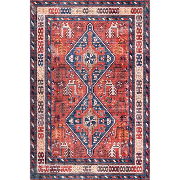 nuLOOM Stella Machine Washable Rust  2 ft. x 3 ft. Traditional Tribal Doormat Accent Rug
