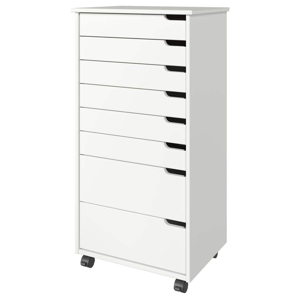 Euro White Solid Wood 8-Drawer Rolling Office Storage Cart