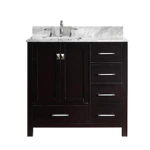 Caroline Avenue 36 in. W Bath Vanity in Espresso with Marble Vanity Top in White with Square Basin