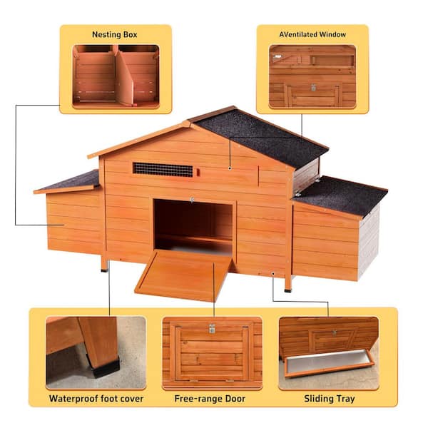 GOGEXX 70 in.W Large Wood Chicken Coop with 2-Nesting Boxes