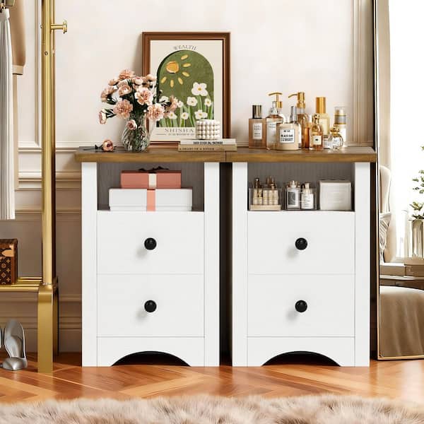 Qynn White 2 Drawer 23 in.Hx15. 7 in.Wx13. 8 in.D Nightstands Set of 2