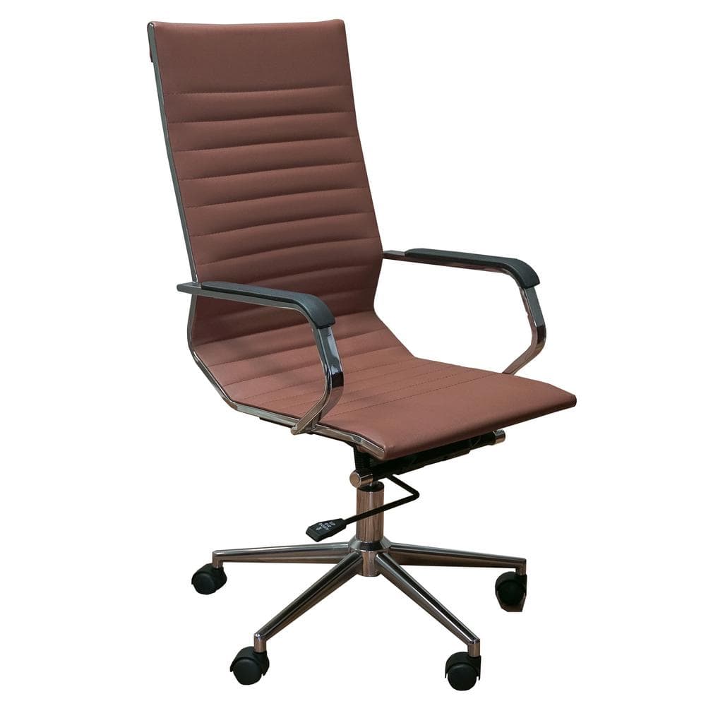 Brown High Back Leather and Metal Swivel Office Chairs, Set of 2
