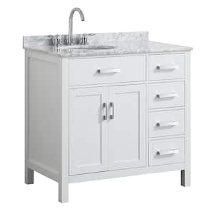 Hampton 37 in. W x 22 in. D Bath Vanity in White with Marble Vanity Top in White with White Basin