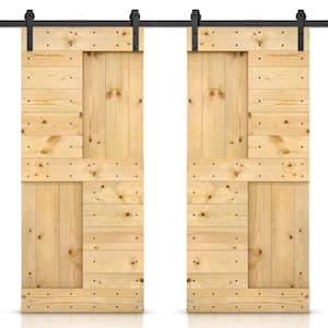 60 in. x 84 in. Unfinished DIY Knotty Pine Wood Interior Double Sliding Barn Door with Hardware Kit