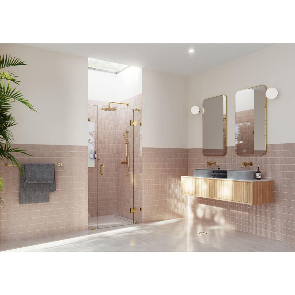 Stellar 44.75 in. W x 78 in. H Glass Hinged Pivot Frameless 3-Panel Inline Shower Door in Polished Brass price history on PriceWatchPro