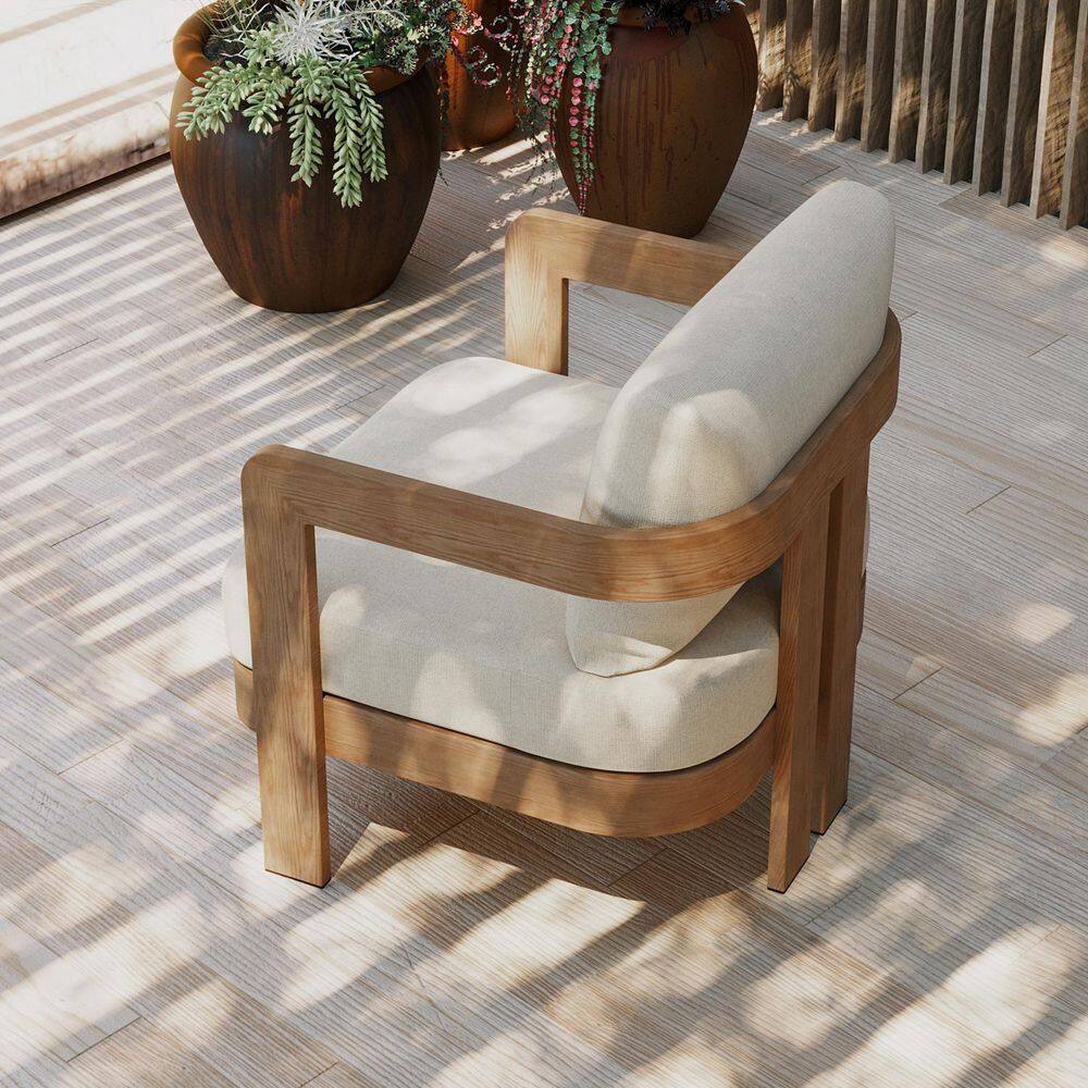 Cushioned Wood Outdoor Club Chair, Assembly Free Chair for Patio, Beige price history on PriceWatchPro