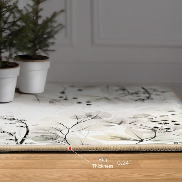 Green and Beige 5 ft. x 8 ft. Miracles Of Love Washable Flowers Art Area Rug