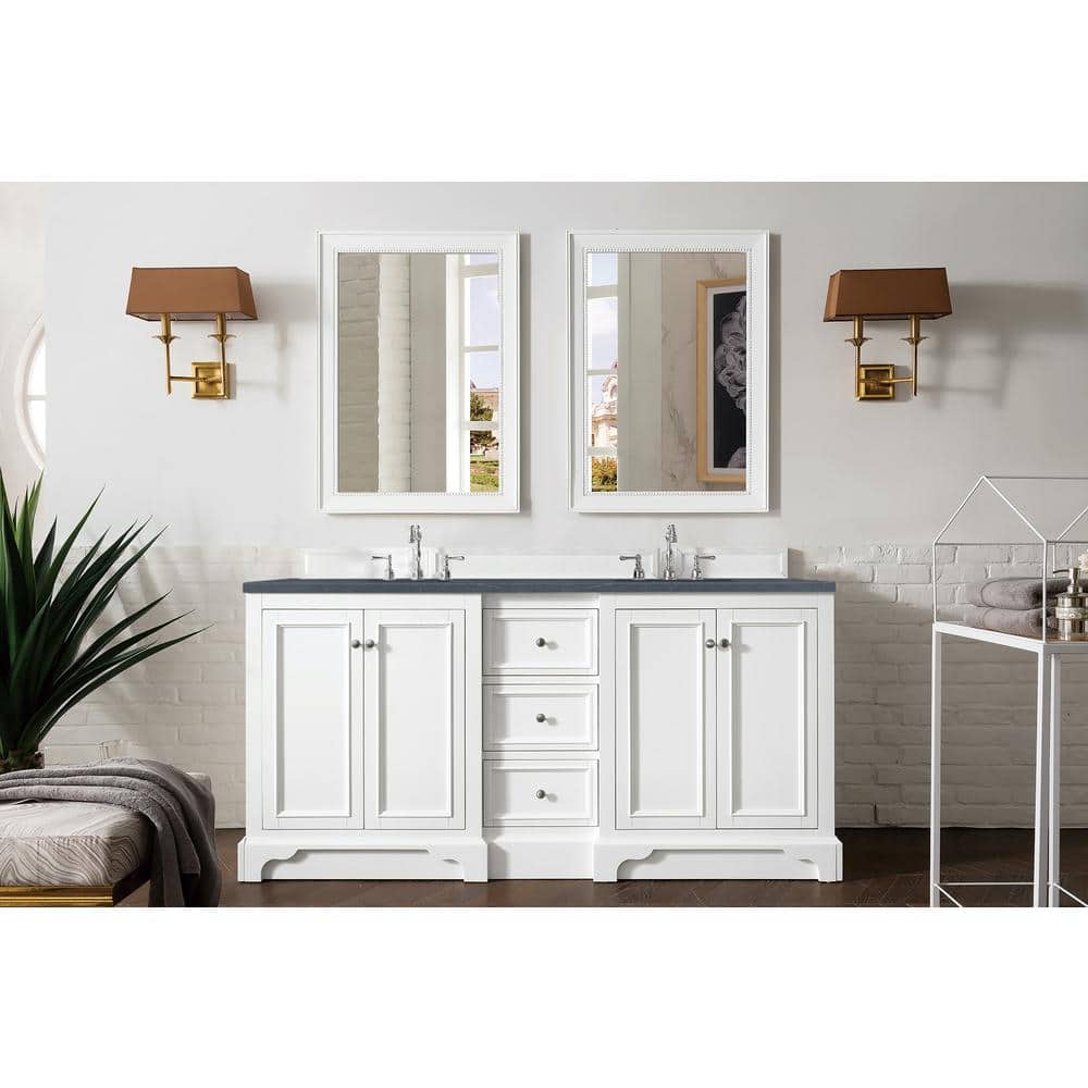 Bright White Double Freestanding Vanity with Charcoal Soapstone Top