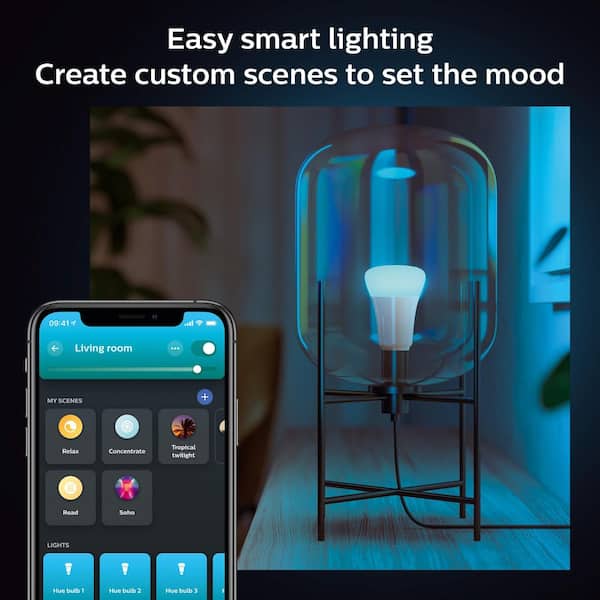 60-Watt Equivalent A19 Smart LED Color Changing Light Bulb Starter Kit (2 Bulbs and Bridge)