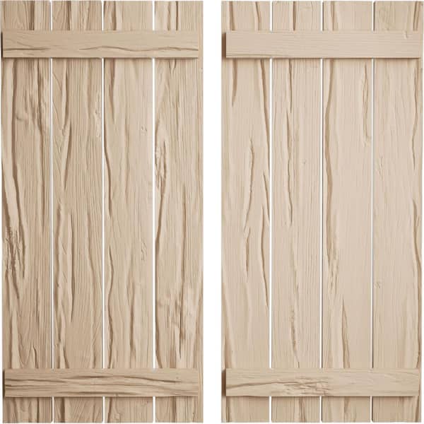 Ekena Millwork 23.5 in. x 32 in. Timberthane Polyurethane 4-Board Spaced Board-n-Batten Riverwood Faux Wood Shutters Pair
