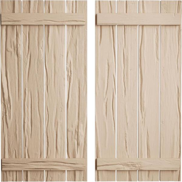 Ekena Millwork 23.5 in. x 54 in. Timberthane Polyurethane 4-Board Spaced Board-n-Batten Riverwood Faux Wood Shutters Pair